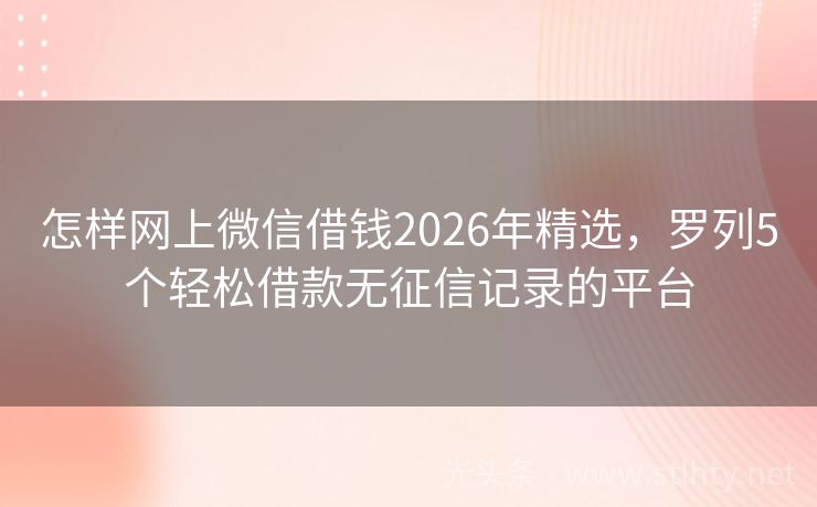 怎样网上微信借钱2026年精选，罗列5个轻松借款无征信记录的平台