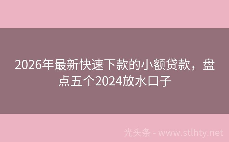 2026年最新快速下款的小额贷款，盘点五个2024放水口子
