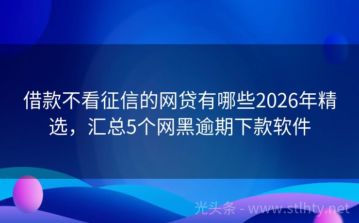 借款不看征信的网贷有哪些2026年精选，汇总5个网黑逾期下款软件