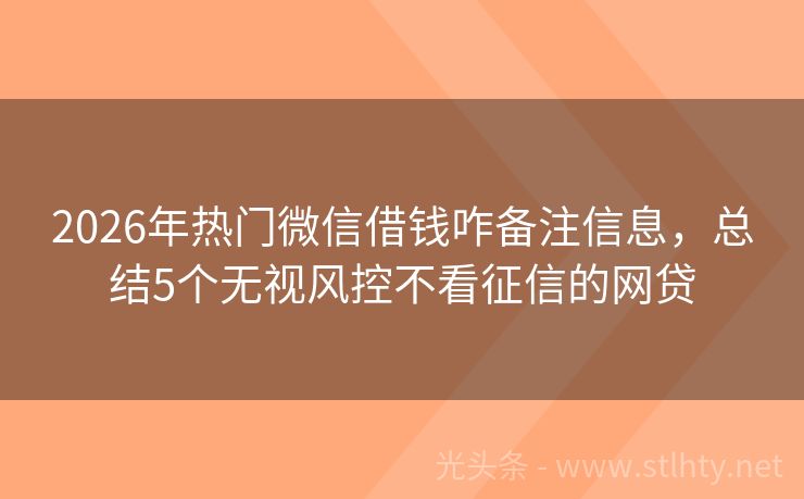 2026年热门微信借钱咋备注信息，总结5个无视风控不看征信的网贷