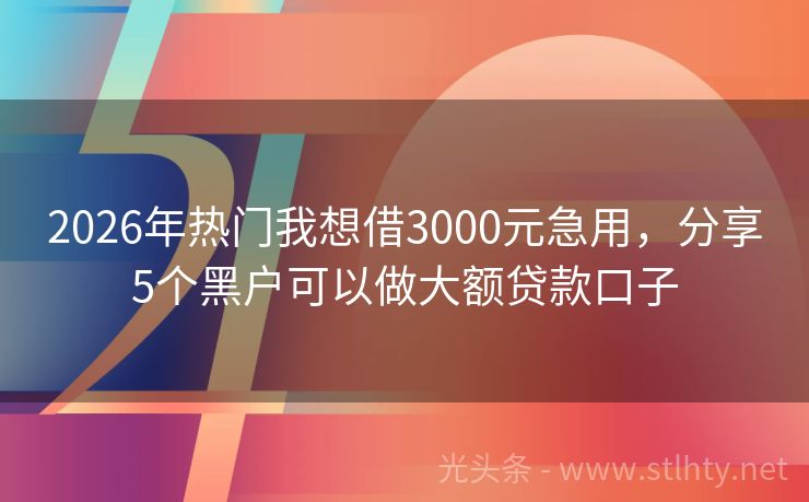 2026年热门我想借3000元急用，分享5个黑户可以做大额贷款口子