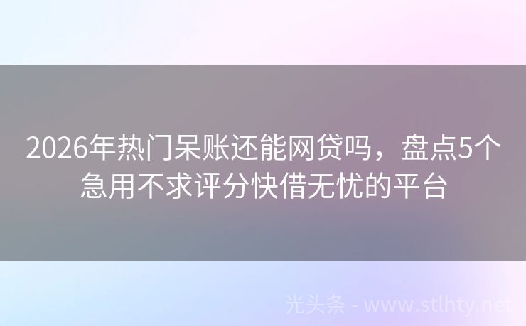 2026年热门呆账还能网贷吗，盘点5个急用不求评分快借无忧的平台