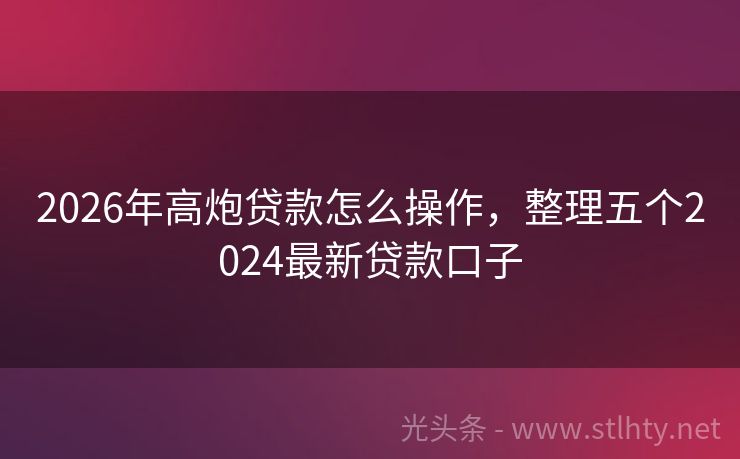 2026年高炮贷款怎么操作，整理五个2024最新贷款口子