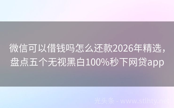 微信可以借钱吗怎么还款2026年精选，盘点五个无视黑白100%秒下网贷app