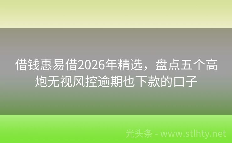 借钱惠易借2026年精选，盘点五个高炮无视风控逾期也下款的口子