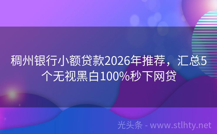 稠州银行小额贷款2026年推荐，汇总5个无视黑白100%秒下网贷