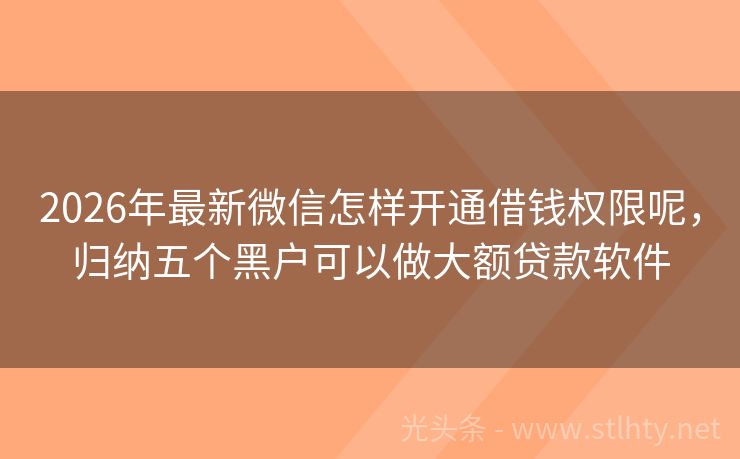 2026年最新微信怎样开通借钱权限呢，归纳五个黑户可以做大额贷款软件