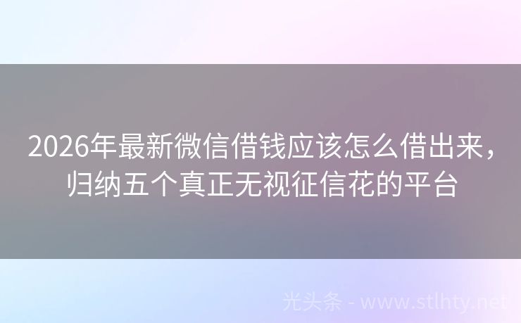 2026年最新微信借钱应该怎么借出来，归纳五个真正无视征信花的平台