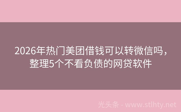 2026年热门美团借钱可以转微信吗，整理5个不看负债的网贷软件