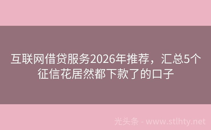 互联网借贷服务2026年推荐，汇总5个征信花居然都下款了的口子