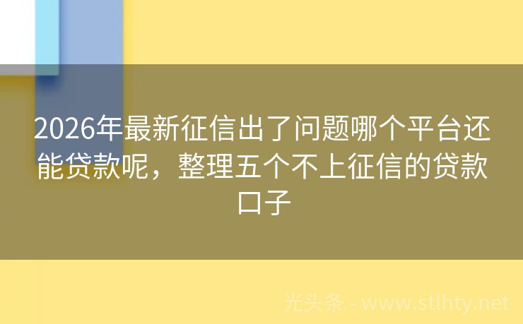 2026年最新征信出了问题哪个平台还能贷款呢，整理五个不上征信的贷款口子