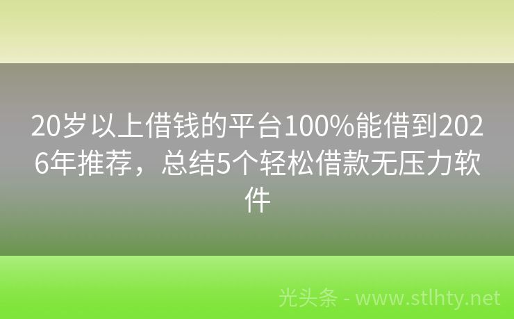 20岁以上借钱的平台100%能借到2026年推荐，总结5个轻松借款无压力软件