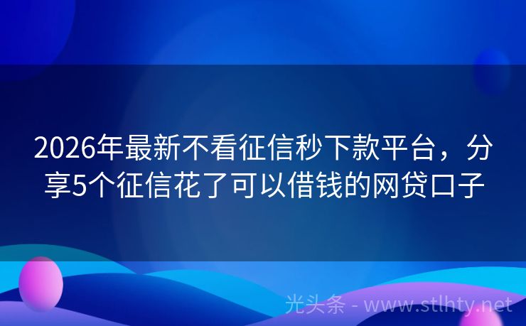 2026年最新不看征信秒下款平台，分享5个征信花了可以借钱的网贷口子