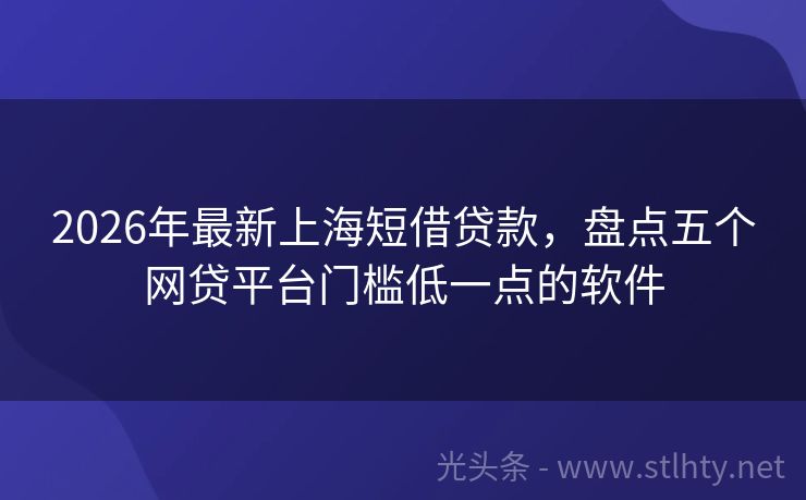 2026年最新上海短借贷款，盘点五个网贷平台门槛低一点的软件