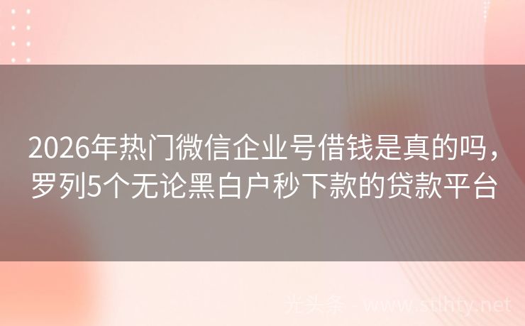 2026年热门微信企业号借钱是真的吗，罗列5个无论黑白户秒下款的贷款平台