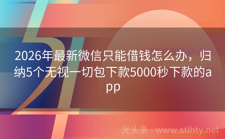 2026年最新微信只能借钱怎么办，归纳5个无视一切包下款5000秒下款的app