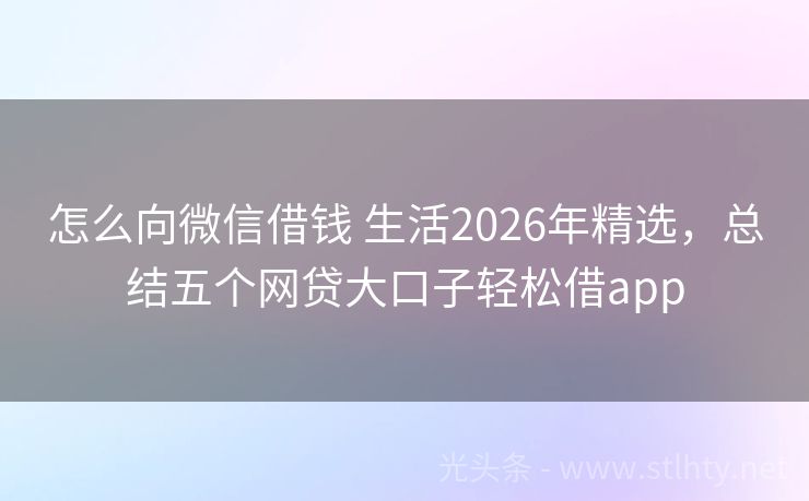 怎么向微信借钱 生活2026年精选，总结五个网贷大口子轻松借app