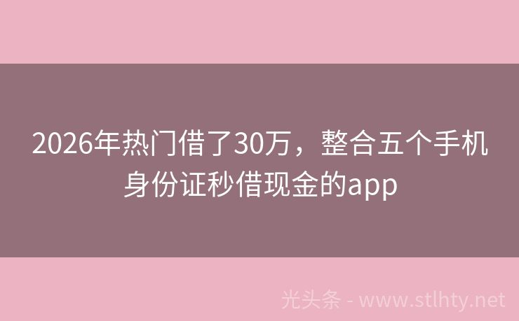 2026年热门借了30万，整合五个手机身份证秒借现金的app
