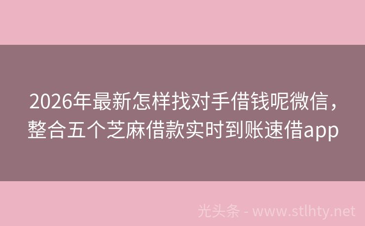 2026年最新怎样找对手借钱呢微信，整合五个芝麻借款实时到账速借app