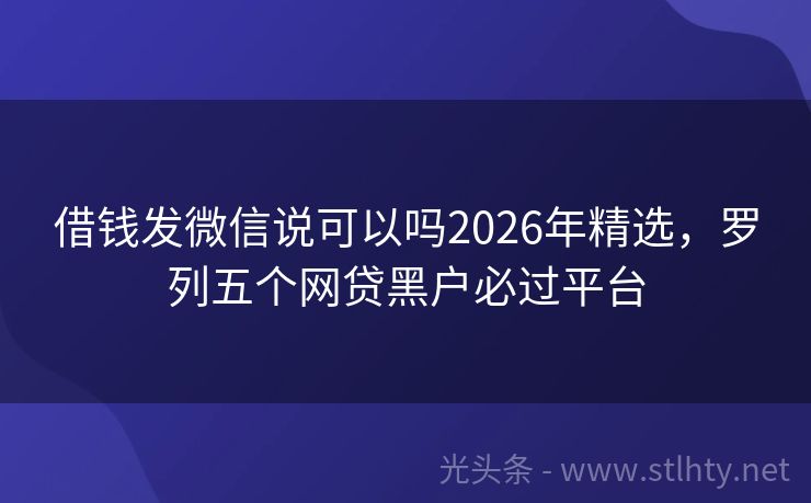 借钱发微信说可以吗2026年精选，罗列五个网贷黑户必过平台