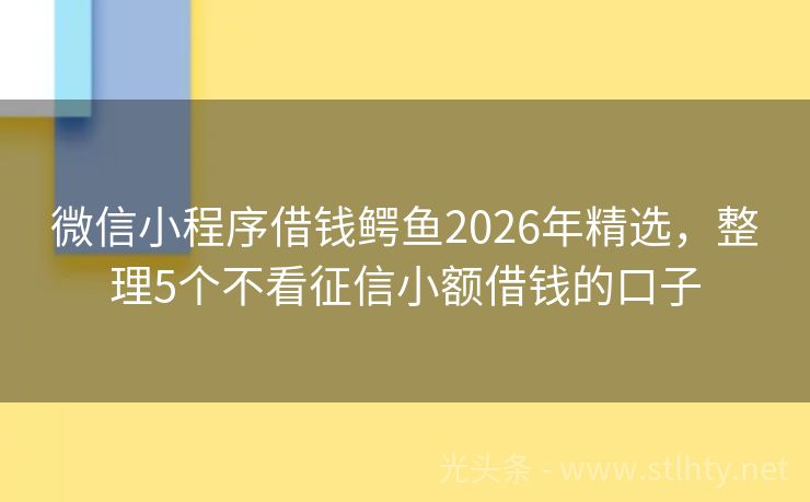 微信小程序借钱鳄鱼2026年精选，整理5个不看征信小额借钱的口子