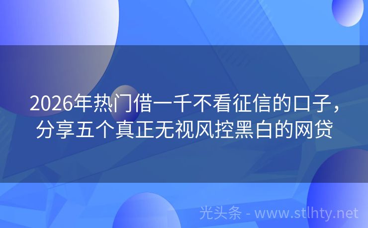 2026年热门借一千不看征信的口子，分享五个真正无视风控黑白的网贷