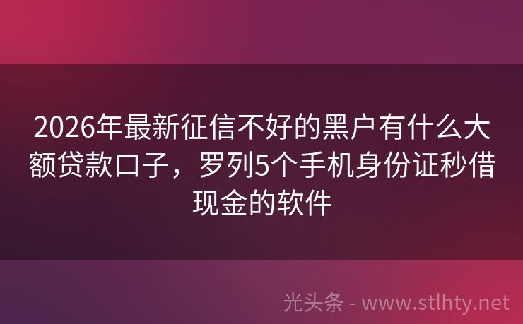2026年最新征信不好的黑户有什么大额贷款口子，罗列5个手机身份证秒借现金的软件