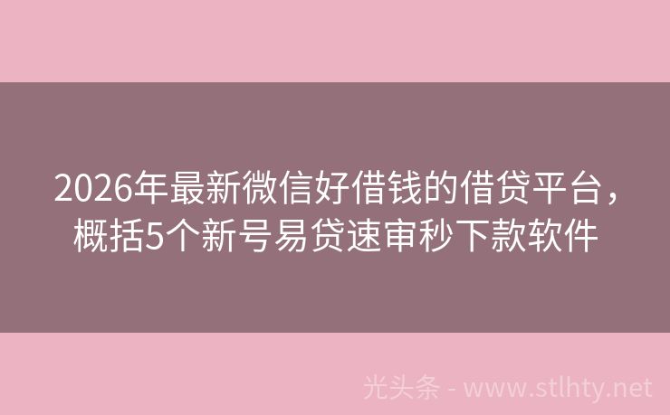 2026年最新微信好借钱的借贷平台，概括5个新号易贷速审秒下款软件