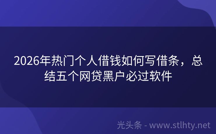 2026年热门个人借钱如何写借条，总结五个网贷黑户必过软件