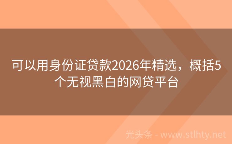 可以用身份证贷款2026年精选，概括5个无视黑白的网贷平台