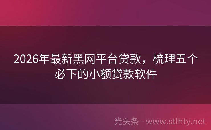 2026年最新黑网平台贷款，梳理五个必下的小额贷款软件
