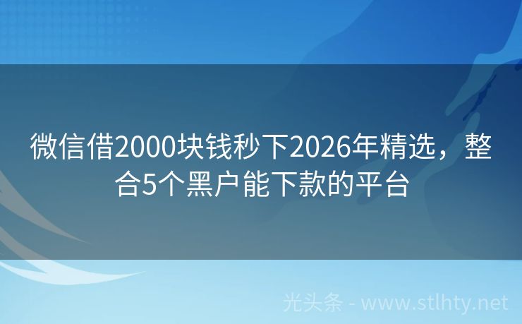 微信借2000块钱秒下2026年精选，整合5个黑户能下款的平台