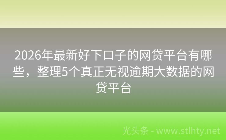 2026年最新好下口子的网贷平台有哪些，整理5个真正无视逾期大数据的网贷平台