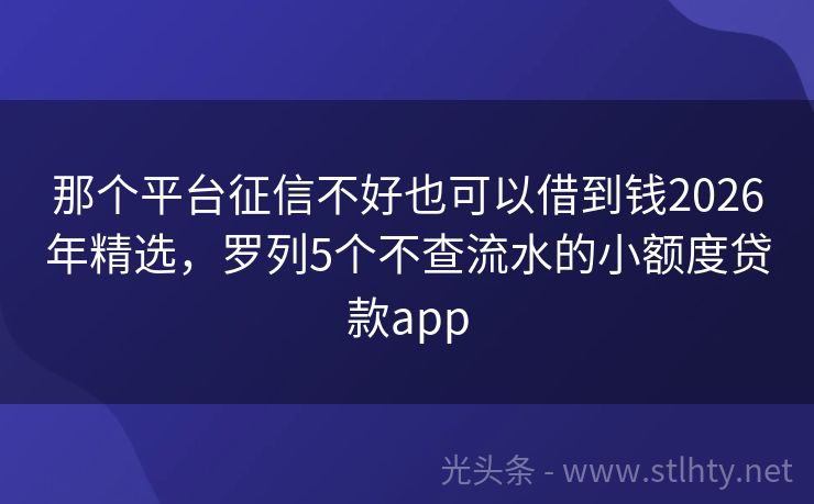 那个平台征信不好也可以借到钱2026年精选，罗列5个不查流水的小额度贷款app