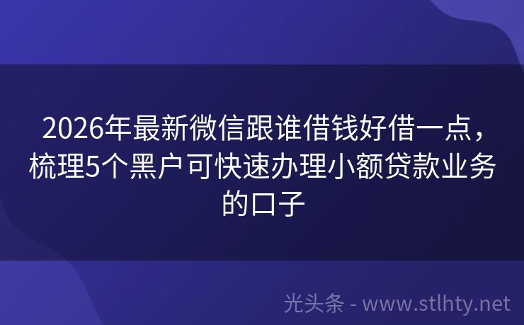 2026年最新微信跟谁借钱好借一点，梳理5个黑户可快速办理小额贷款业务的口子