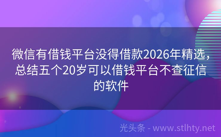 微信有借钱平台没得借款2026年精选，总结五个20岁可以借钱平台不查征信的软件