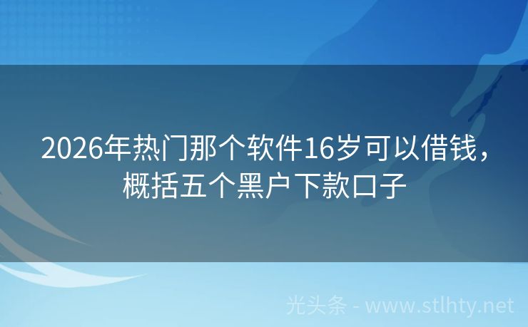2026年热门那个软件16岁可以借钱，概括五个黑户下款口子