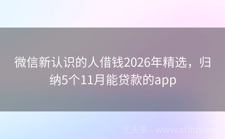 微信新认识的人借钱2026年精选，归纳5个11月能贷款的app