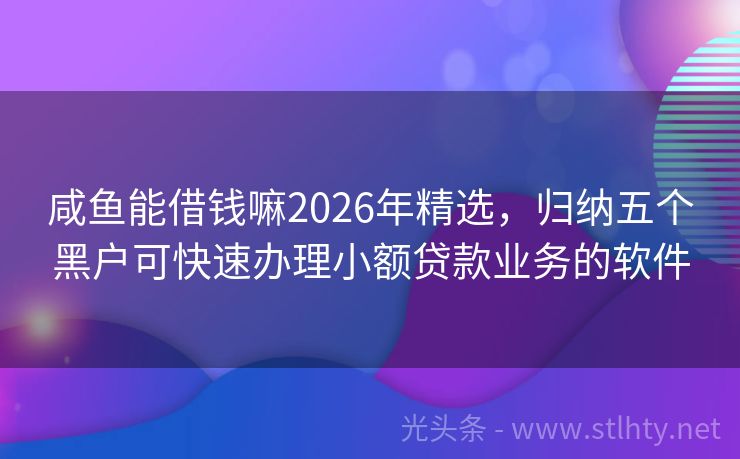 咸鱼能借钱嘛2026年精选，归纳五个黑户可快速办理小额贷款业务的软件