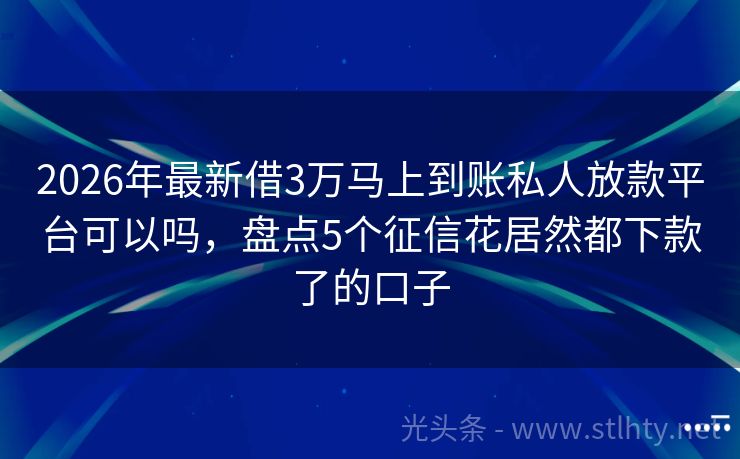 2026年最新借3万马上到账私人放款平台可以吗，盘点5个征信花居然都下款了的口子