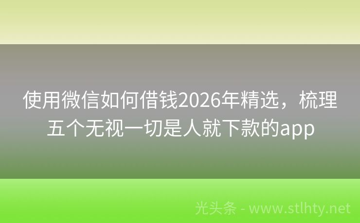 使用微信如何借钱2026年精选，梳理五个无视一切是人就下款的app