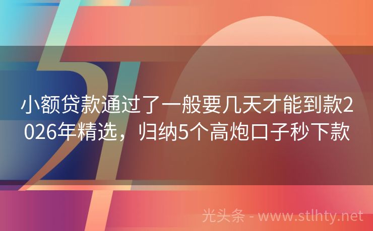 小额贷款通过了一般要几天才能到款2026年精选，归纳5个高炮口子秒下款