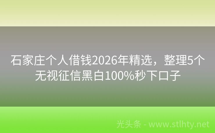 石家庄个人借钱2026年精选，整理5个无视征信黑白100%秒下口子