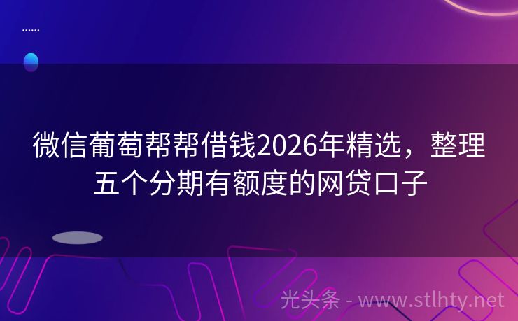 微信葡萄帮帮借钱2026年精选，整理五个分期有额度的网贷口子