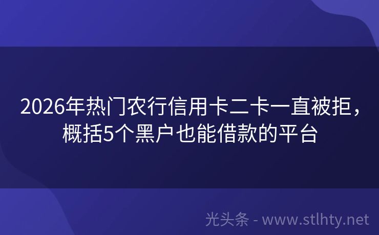 2026年热门农行信用卡二卡一直被拒，概括5个黑户也能借款的平台