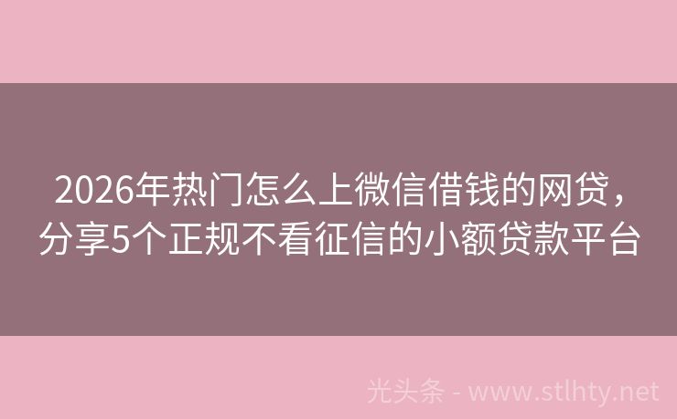 2026年热门怎么上微信借钱的网贷，分享5个正规不看征信的小额贷款平台