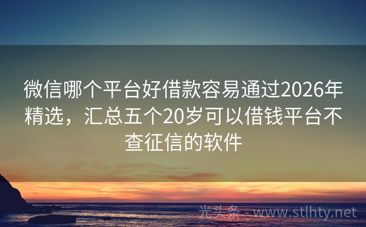微信哪个平台好借款容易通过2026年精选，汇总五个20岁可以借钱平台不查征信的软件