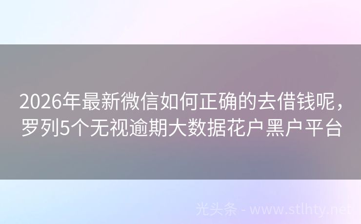 2026年最新微信如何正确的去借钱呢，罗列5个无视逾期大数据花户黑户平台