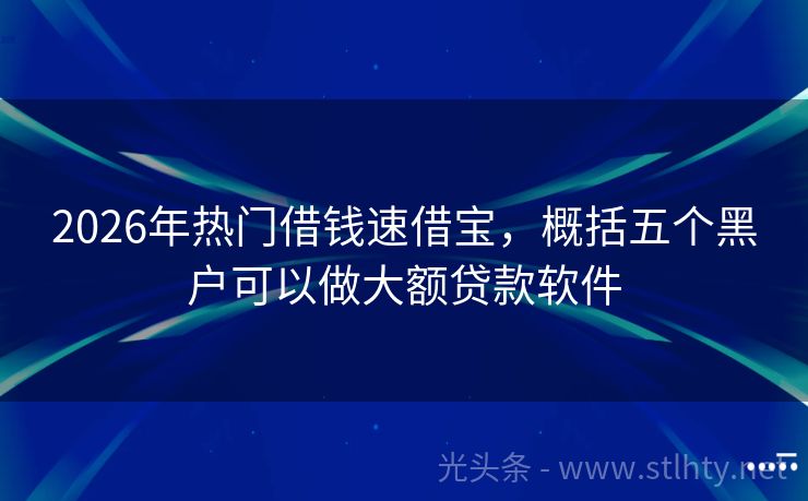 2026年热门借钱速借宝，概括五个黑户可以做大额贷款软件