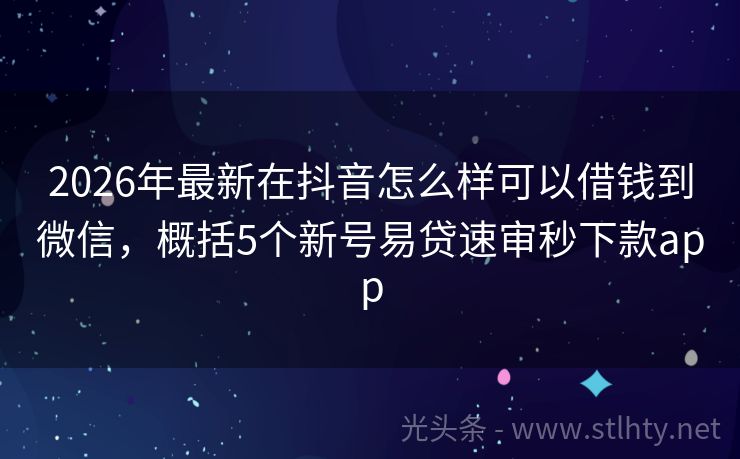 2026年最新在抖音怎么样可以借钱到微信，概括5个新号易贷速审秒下款app